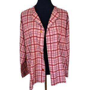 Vtg Womens Red Checkered Top Button Up Shirt 70s XL Smock Lightweight